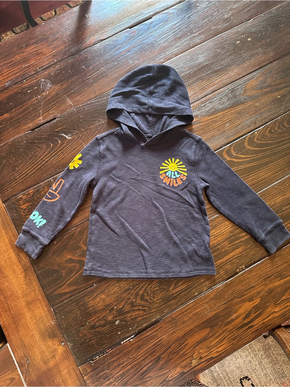 Old Navy Navy Hooded Long Sleeve Top with Sunny 'All Smiles' Graphic